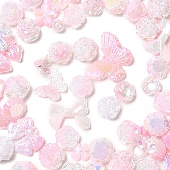 Rainbow Iridescent Plating Acrylic Beads, Pearlized, Mixed Shapes, Misty Rose, 8.5~32x10~41x5~11mm, Hole: 1.2~2mm