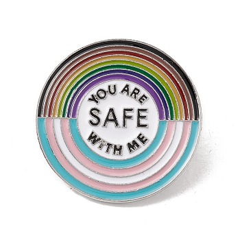 Word You Are Safe With Me Enamel Pin, Electrophoresis Black Plated Alloy Badge for Backpack Clohtes, Round Pattern, 34x1.6mm