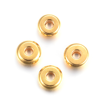 304 Edelstahl-Abstandhalter-Perlen, Flachrund, echtes 18k vergoldet, 4x1.2 mm, Bohrung: 1.2 mm