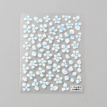 PVC Nail Art Stickers Decals, Self Adhesive, for Nail Tips Decorations, Flower Pattern, Light Sky Blue, 9x7x0.05cm