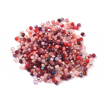 Fire-polished Czech Glass Beads, Electroplated/Dyed/Frosted, Faceted, Drum, Mixed Color, 4x4mm, Hole: 1mm, about 1437pcs~1443pcs/bag