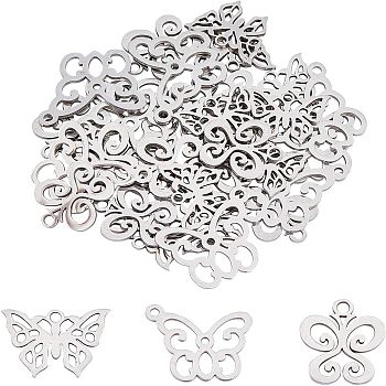 Unicraftale 201 Stainless Steel Pendants and 304 Stainless Steel Charms, Butterfly, Stainless Steel Color, 15x18x1mm, Hole: 1.4mm, 30pcs/box