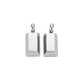 304 Stainless Steel Pendants, Rectangle, Stainless Steel Color, 17x7x4.5mm, Hole: 3mm