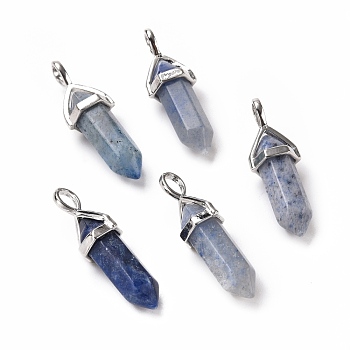 Natural Blue Aventurine Pendants, Faceted, with Platinum Tone Brass Findings, Lead free & Cadmium Free, Bullet, 27~30x9~10x7~8mm, Hole: 4x3mm