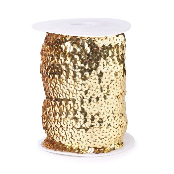 Plastic Paillette Elastic Beads, Sequins Beads, Ornament Accessories, 3 Rows Paillette Roll, Flat Round, Gold, 25x1.5mm, 10m/roll