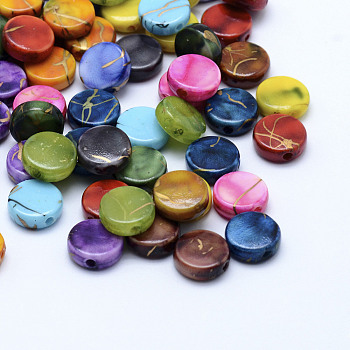 Drawbench Acrylic Beads, Spray Painted, Flat Round, Mixed Color, 9x3.5mm, Hole: 1mm