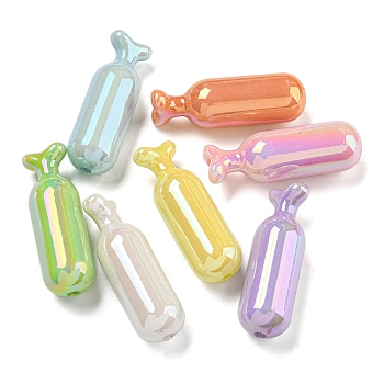 UV Plating Acrylic Beads, Iridescent, Guided Missile Shape, Mixed Color, 40x13mm, Hole: 2.5mm