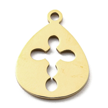 Ion Plating(IP) 316L Surgical Stainless Steel Pendants, Laser Cut, Teardrop with Cross Charm, Real 18K Gold Plated, 17.5x13.5x1mm, Hole: 1.5mm