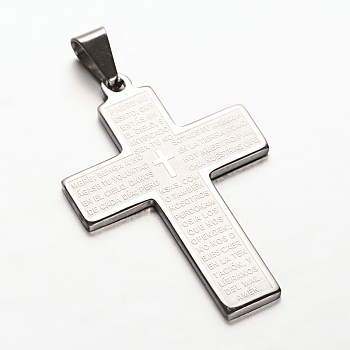 Cross with Words 304 Stainless Steel Pendants, Stainless Steel Color, 44x30x2mm, Hole: 4x8mm