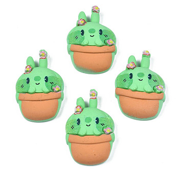Opaque Resin Cabochons, Rubberized Style, Cactus, Medium Spring Green, 31~33.5x22x7~8mm
