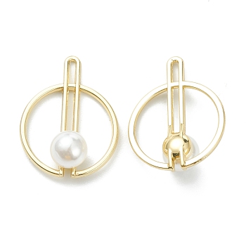 Alloy Pendants with Acrylic Pearl Beads, Flat Round, Light Gold, 27x20.5x8.5mm, Hole: 1.2x5mm