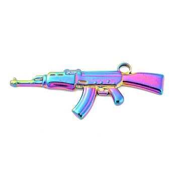 304 Stainless Steel Pendants, Gun Charms, Rainbow Color, 16x42.5x2mm, Hole: 2.8mm