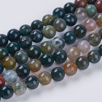 Natural Indian Agate Beads Strands, Round, 4mm, Hole: 1mm, about 43pcs/strand, 7.2 inch
