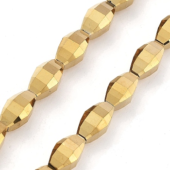 Electroplate Transparent Glass Beads Strands, Oval, Full Plated, Faceted, Gold, 9.5x5.5mm, Hole: 1.2mm, about 43pcs/strand, 15.94''(40.5cm)