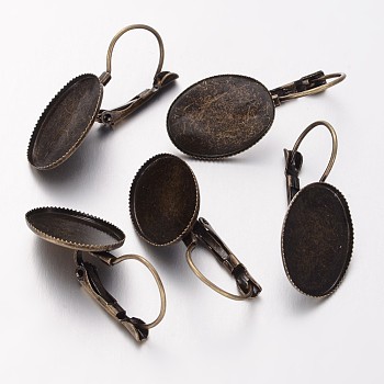 Brass Leverback Earring Findings, Antique Bronze, about 13.7mm wide, 33mm long, Tray: 13x18mm, Pin: 0.5mm