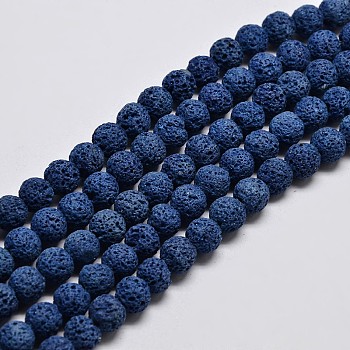 Natural Lava Rock Round Bead Strands, Dyed, Royal Blue, 8mm, Hole: 1mm, about 50pcs/strand, 15.7 inch