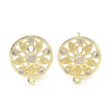 Real 18K Gold Plated Clear Flower Brass+Cubic Zirconia Stud Earring Findings