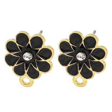 Golden Black Flower Alloy Rhinestone+Enamel Stud Earring Findings