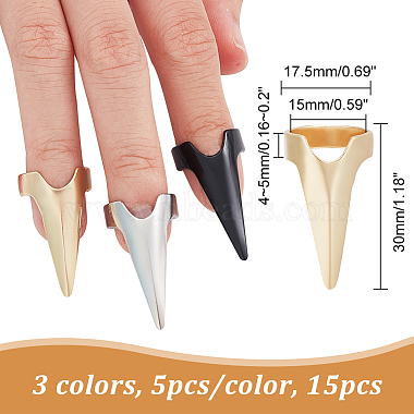 15Pcs 3 Colors Iron Finger Nail Tip Claw Rings(MRMJ-NB0001-24)-2