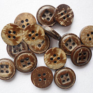 Carved Round 4-hole Basic Sewing Button, Coconut Button, BurlyWood, about 13mm in diameter, about 100pcs/bag(NNA0YZV)