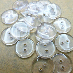 Lucid Round 2-hole Shirt Button, Resin Button, Clear, about 12mm in diameter, hole: 1.5mm, about 1000pcs/bag(BRB1B3F)