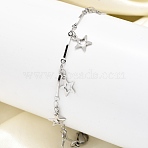 304 Stainless Steel Star Charm Bracelets, Bar Link Chains Bracelets for Women, Stainless Steel Color, 6-7/8 inch(17.4cm) Long+30mm Extender(BJEW-R021-02P)