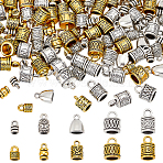 125Pcs 10 Styles Tibetan Style Alloy Cord Ends, End Caps, Mixed Shapes, Antique Silver & Antique Golden, 9~16x5.5~11x4.5~11mm, Hole: 2~4mm(FIND-PH0038-44)
