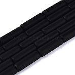 Frosted Opaque Glass Beads Strands, Bugle, Black, 12.5~13x4~4.5mm, Hole: 0.6~0.9mm, about 28~29pcs/strand, 14.57~15.16 inch(37~38.5cm)(GLAA-N070-01A-D01)