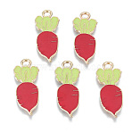 Alloy Enamel Pendants, Cadmium Free & Lead Free, Radish, Light Gold, FireBrick, 28.5x11x1.5mm, Hole: 2.5mm(X-ENAM-T011-08KC-RS)
