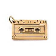 304 Stainless Steel Pendants, Audio Tape Charm, Antique Real 18K Gold Plated, 23x37.5x3mm, Hole: 7mm(STAS-S122-06AG)