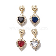 Rack Plating Brass Cubic Zirconia Pendants, with Glass Rhinestone, Long-Lasting Plated, Cadmium Free & Lead Free, Real 18K Gold Plated, Heart Charm, Mixed Color, 26x13x6mm, Hole: 1.6x2mm(KK-E003-37G)