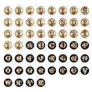 2Sets 2 Style Glass Cabochons, Half Round with Golden Alphabet & Flower, Black, Letter A~Z, 25x7~8mm, 1set/style(GGLA-SZ0001-07)