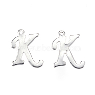304 Stainless Steel Letter Charms, Letter.K, Stainless Steel Color, 15x12x0.8mm, Hole: 1mm(X-STAS-F039-01K-P)