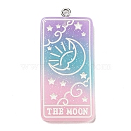 Gradient Color  Resin Tarot Card Pendants, Glitter Rectangle Charms with Platinum Plated Iron Loops, Colorful, 44x20x3mm, Hole: 2mm(MACR-C026-05B)