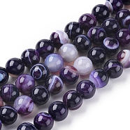 Natural Striped Agate/Banded Agate Beads Strands, Dyed & Heated, Round, Indigo, 6mm, Hole: 1mm, about 63pcs/strand, 14.57 inch(37cm)(G-G582-6mm-52)