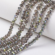 Electroplate Transparent Glass Beads Strands, Half Green Plated, Faceted, Rondelle, Silver, 6x5mm, Hole: 1mm, about 92~94pcs/strand, 17~17.5 inch(42.5~43.75cm)(X-EGLA-A034-T6mm-S06)