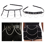 WADORN 2Pcs 2 Style Punk Style PU Leather Corset Belts, Zinc Alloy Chains Tassel Waist Belt for Women, Black, 39-3/8~44-1/8 inch(100~112cm), 1pc/style(AJEW-WR0002-05)