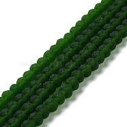 Transparent Glass Beads Strands, Faceted, Frosted, Rondelle, Dark Green, 4mm, Hole: 1mm(EGLA-A034-T4mm-MD24)