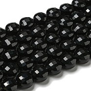 Natural Black Onyx(Dyed & Heated) Beads Strands, Faceted, Flat Round, 7~8x5~6mm, Hole: 1.2mm, about 47~49pcs/strand, 13.82''~14.57''(35.1~37cm)(G-K351-A02-01)