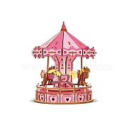 DIY 3D Wooden Puzzle, Hand Craft Carousel Model Kits, Gift Toys for Kids and Teens, Hot Pink, 145x145x178mm, 67pcs/set(TPUZ-PW0001-03C)