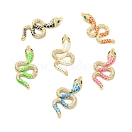 Brass Micro Pave Clear Cubic Zirconia Pendants, with Enamel, Cadmium Free & Lead Free, Golden, Snake, Mixed Color, 36.5x17x3.5mm, Hole: 1.2mm(KK-G414-01G)