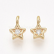 Brass Charms, with Cubic Zirconia, Real 18K Gold Plated, Nickel Free, Star, Clear, 6.5x4.5x2.5mm, Hole: 1mm(KK-T038-554G-NF)