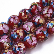 Handmade Lampwork Beads Strands, Inner Flower, Round, FireBrick, 11.5~12.5x10.5~11.5mm, Hole: 1.4mm, about 45pcs/Strand, 19.69 inch~20.08 inch(LAMP-T007-04D)