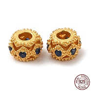 Matte Gold Color 925 Sterling Silver Beads, Hollow Rondelle, Midnight Blue, 4.5x3mm, Hole: 1.6mm(STER-M113-24MG-03)