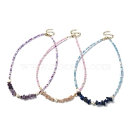 3Pcs 3 Style Dyed Natural Mixed Gemstone Chips & Shell Heart & Pearl Beaded Necklaces Set, 15.75 inch(40cm), 1Pc/style(NJEW-JN04354)