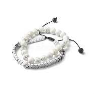 Natural Howlite Stretch Bracelets Set for Girl Women, Arrows Non-magnetic Synthetic Hematite Braided Bead Bracelets, Natural Lava Rock Beads Bracelets, Inner Diameter: 2-3/8~3-5/8 inch(6~9.2cm), 2pcs/sert(BJEW-JB06805-03)