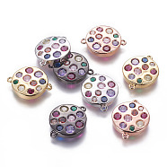 Brass Links, with Cubic Zirconia, Flat Round, Colorful, Mixed Color, 20.5x16x3mm, Hole: 1.2mm(KK-L185-18M)