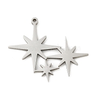 201 Stainless Steel Pendants, Stainless Steel Color, Star, 23x27x1.5mm, Hole: 1mm(STAS-R133-01P-01)