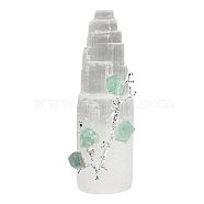 Natural Selenite Mountain Figurines, with Fluorite Flower Branch Reiki Energy Stone for Home Feng Shui Ornament, 40~45x150mm(PW-WG53692-02)
