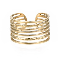 304 Stainless Steel Multi-string Open Cuff Ring, Chunky Hollow Ring for Women, Golden, US Size 7 1/4(17.5mm)(RJEW-T023-33G)